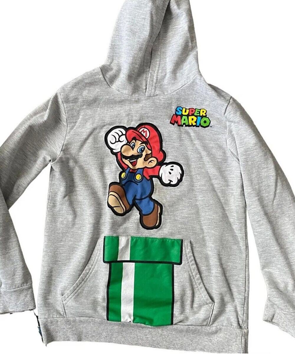 Super Mario Brothers Hoodie Sweatshirt Boys Xl 12 Heathered Gray Nintendo Shirt
